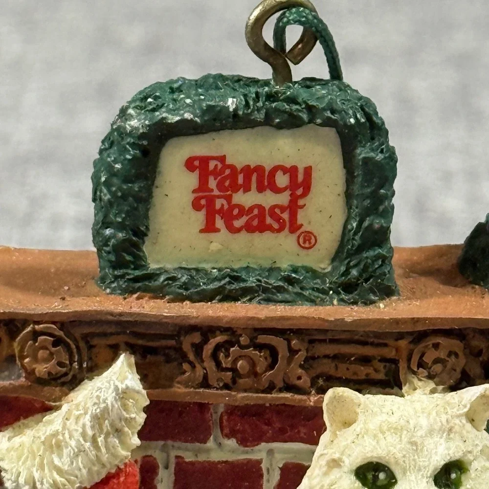 VTG Fancy Feast Cat Ornament 1993 White Persian Fireplace Christmas Tree Kitsch